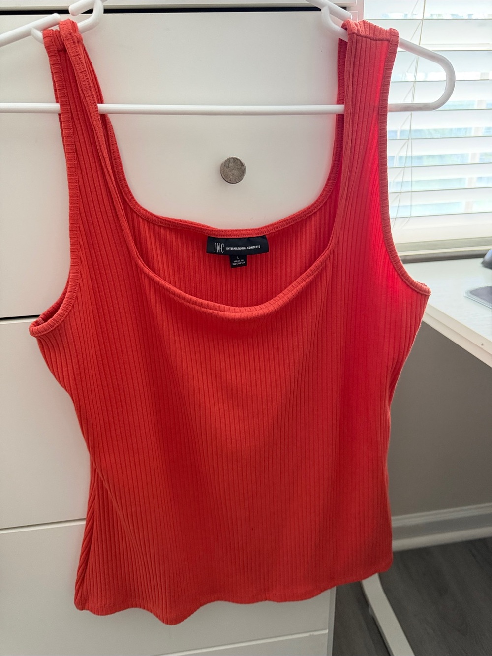 INC International Concepts Ribbed Tank Top in Bright Red-Orange